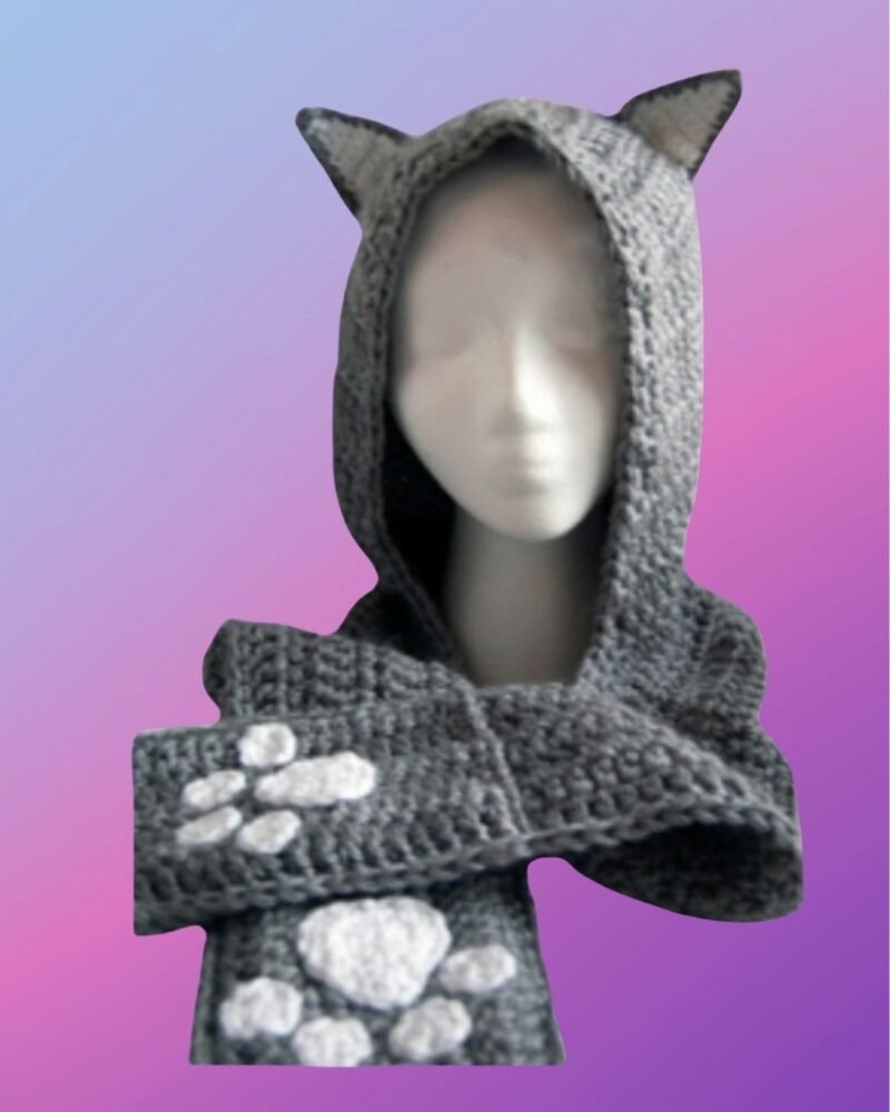 Cat Hooded Scarf with Paw Print Pockets
