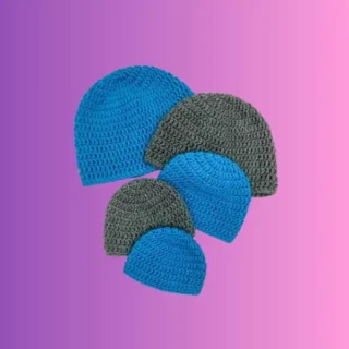Handmade crochet beanie hats in assorted sizes and colors