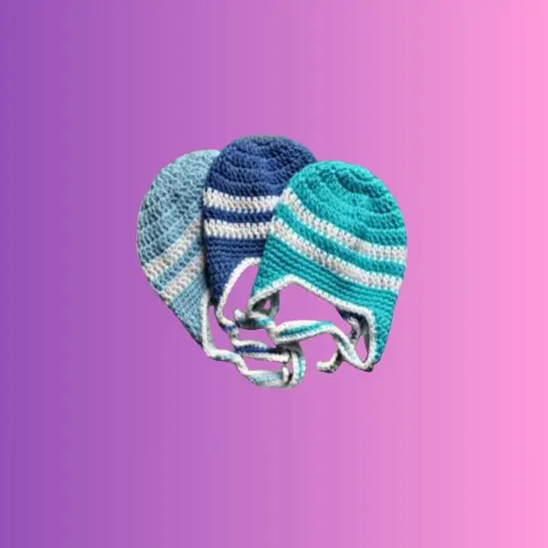 Ear Flap Hat Handmade striped crochet ear flap hats with crocheted ties for babies and toddlers