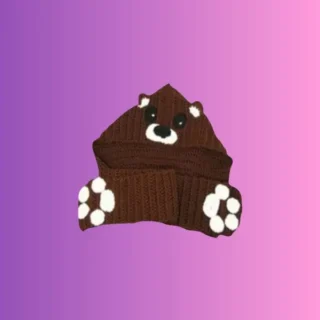 Crocheted bear hooded scarf with bear face and paw print pockets