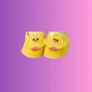 Kids Chicken Slippers Handmade yellow crochet chicken slippers for children with embroidered faces