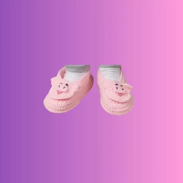 Kids Pig Slippers Handmade pink crochet pig slippers for children with embroidered faces