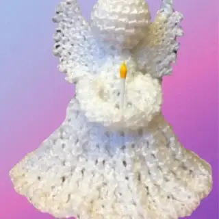 Angel Led Tea Light Holder White crocheted angel with LED tea light under the dress