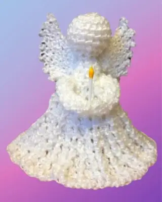 Angel Led Tea Light Holder White crocheted angel with LED tea light under the dress