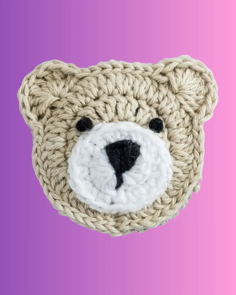 Bear Head Applique Handmade crochet bear head appliqué with customizable colors