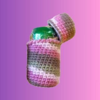 Crocheted 12 oz can cozy with attached lid to help keep bugs out