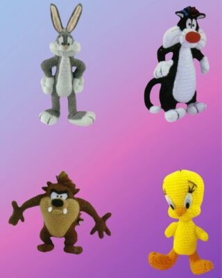 Handmade Cartoon Friends Collection including Playful Bunny, Mischievous Little Devil, Mischievous Tuxedo Cat, and Sunny Little Bird by D's & B's Gifts.