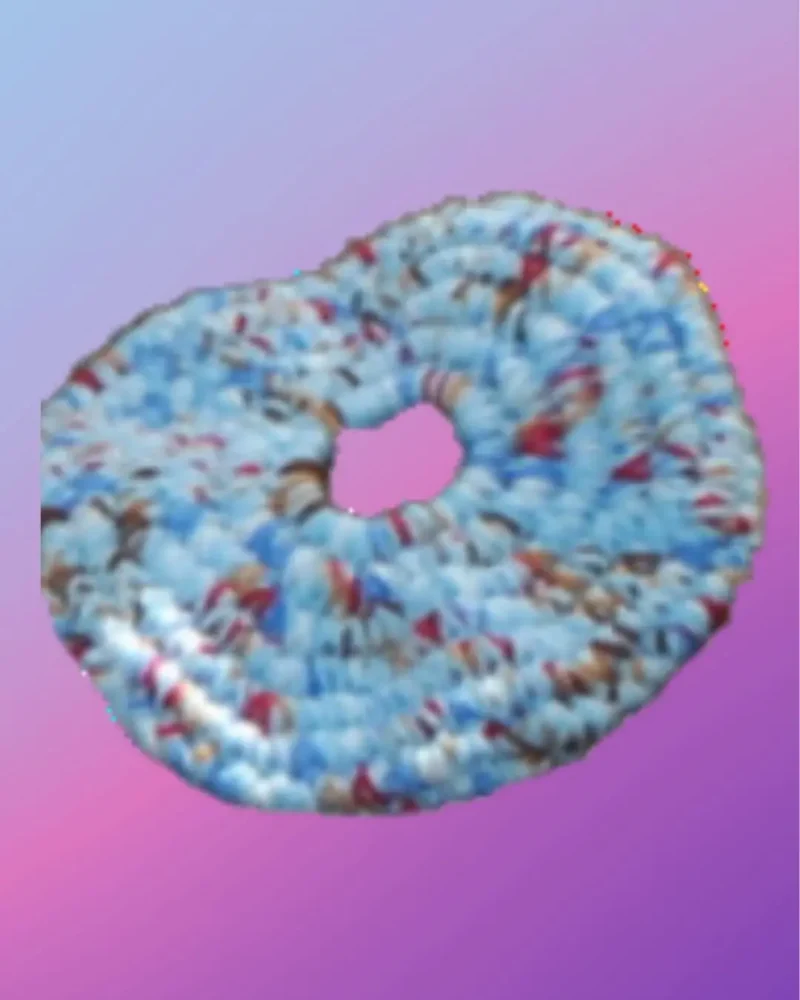 Crocheted pet frisbee toy made from acrylic yarn