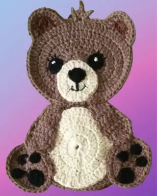 Crochet Bear Appliqué Handmade crochet bear appliqué for blankets, clothing, accessories, and custom crochet projects.