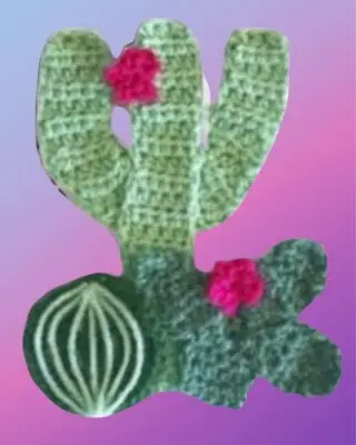 Crochet Cactus Appliqué Handmade crochet cactus appliqué for blankets, clothing, accessories, and custom crochet projects.