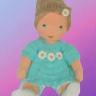 Crochet doll with removable dress and shoes, crocheted hair and flower details