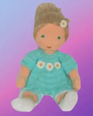 Crochet doll with removable dress and shoes, crocheted hair and flower details