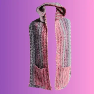 Handmade adult crochet hooded scarf with pockets