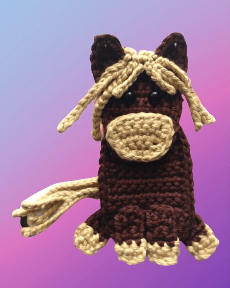 Handmade crochet horse appliqué for blankets, clothing, accessories, and custom crochet projects.