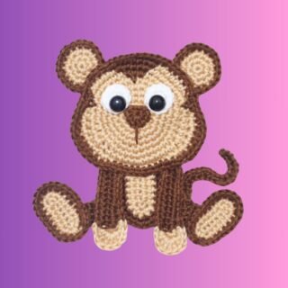 Crochet Monkey Appliqué Handmade crochet monkey appliqué for blankets, clothing, accessories, and custom crochet projects.