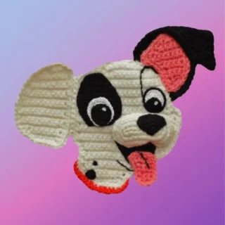 Handmade crochet puppy dog appliqué for blankets, clothing, accessories, and custom crochet projects.