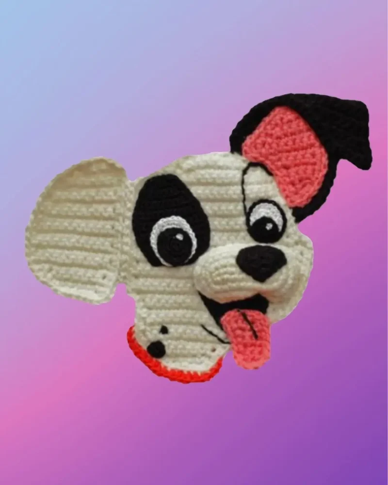 Handmade crochet puppy dog appliqué for blankets, clothing, accessories, and custom crochet projects.