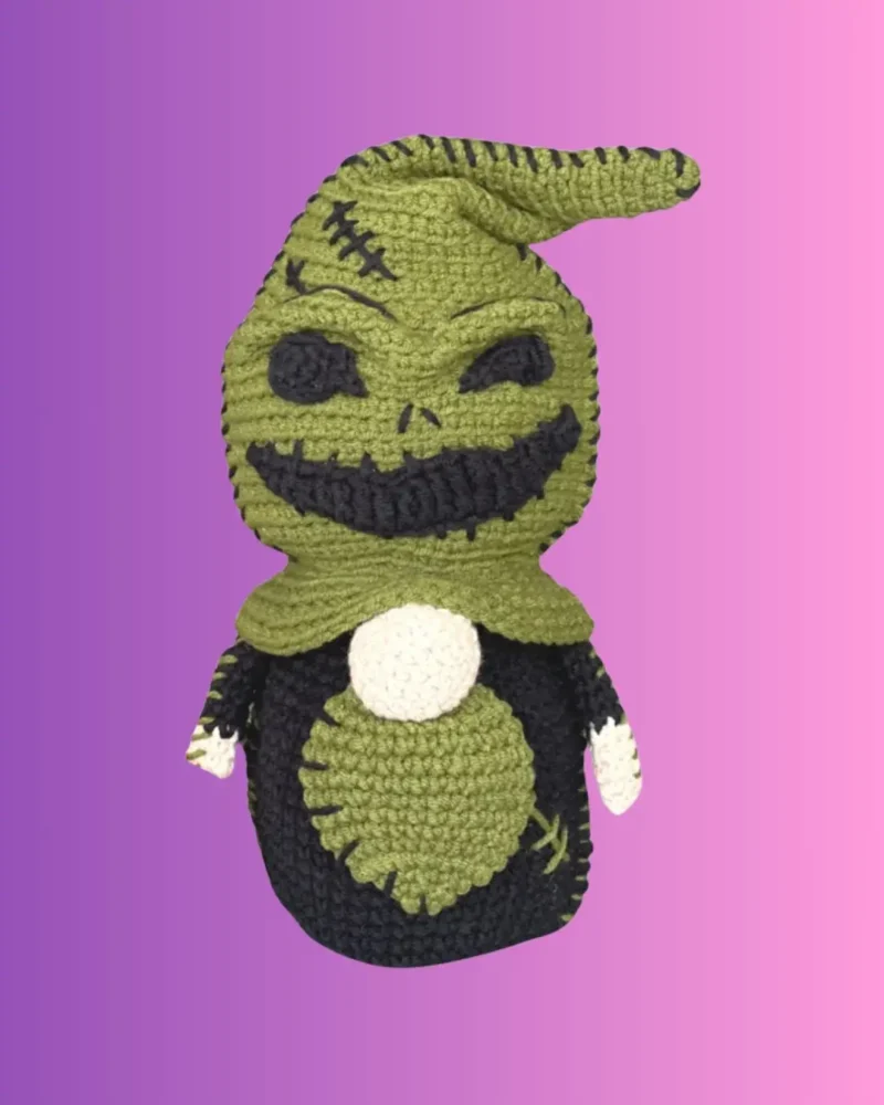 Handmade crochet spooky character stash container with plastic container included