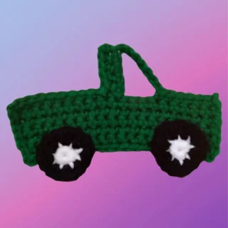 Handmade crochet truck appliqué for blankets, clothing, accessories, and custom crochet projects.