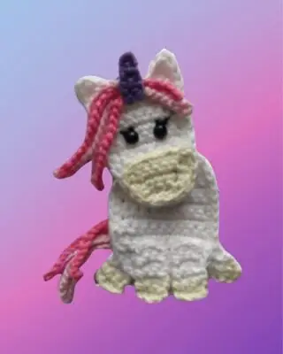 Crochet Unicorn Appliqué Handmade crochet unicorn appliqué for blankets, clothing, accessories, and custom crochet projects.