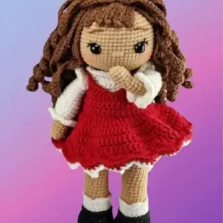 18-inch custom crochet doll with curly crocheted hair and removable dress, blouse and shoes