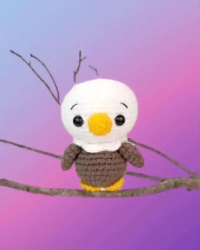 Elliot the Eagle Woodland Critter Crocheted Elliot the Eagle woodland critter with white head and yellow beak