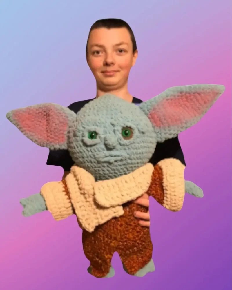 Handmade crochet Galaxy Friend Amigurumi with removable coat.