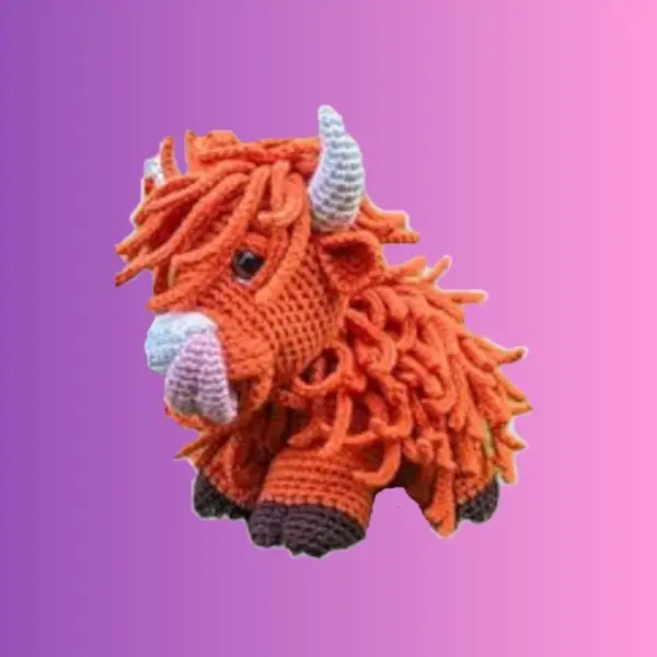 Highlander Cow Handmade crochet Highland cow amigurumi with individually crocheted shaggy hair and horns