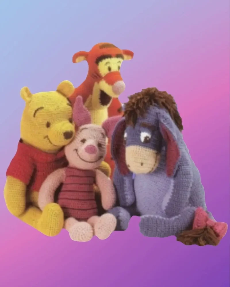 Handmade Honey Pot Friends Gift Set including Honey Pot Bear, Happy Little Pig, Gentle Donkey, and Bouncy Tiger by D's & B's Gifts.