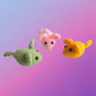 Set of crocheted catnip mouse toys with safety eyes