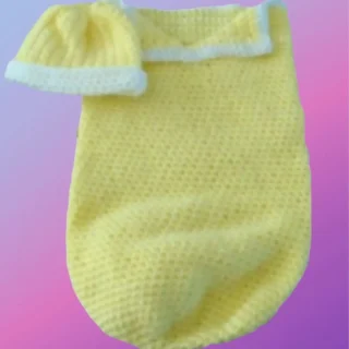 Handmade crochet newborn cocoon with matching baby hat