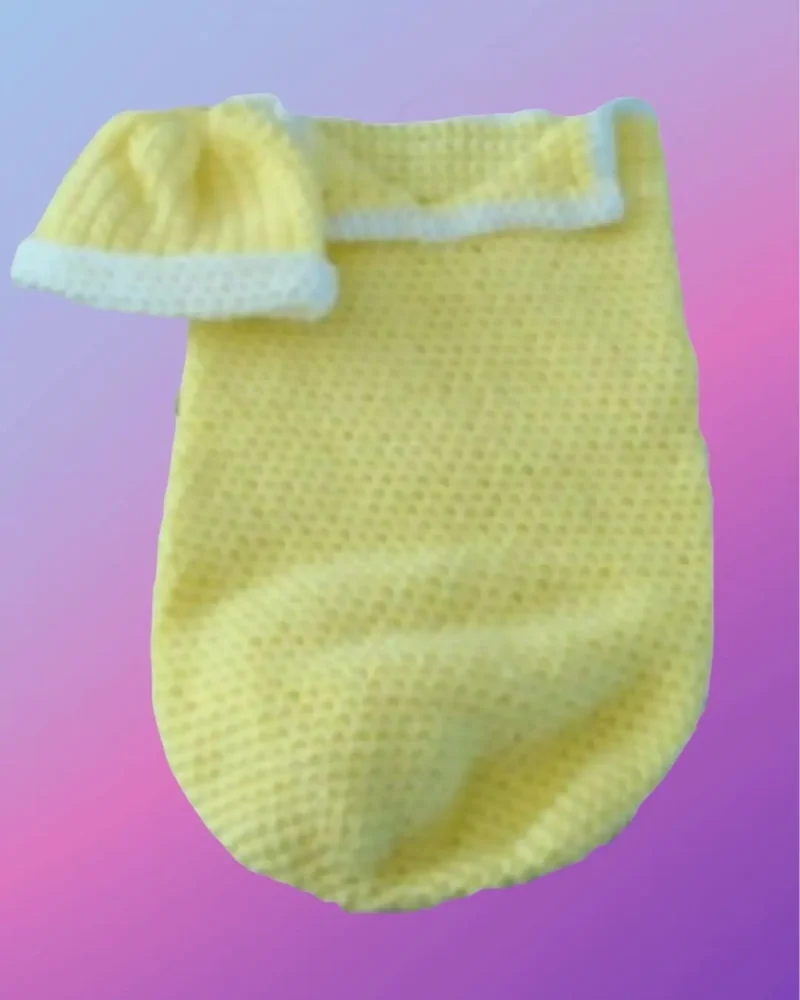 Handmade crochet newborn cocoon with matching baby hat
