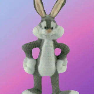 Handmade crochet Playful Bunny with oversized ears.