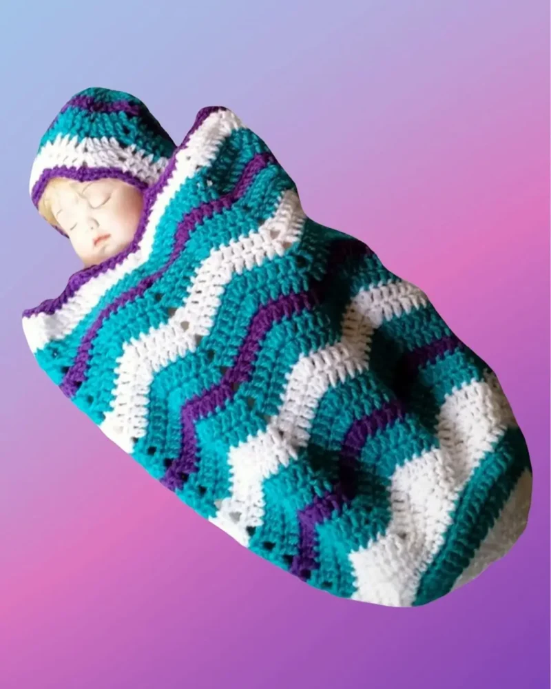 Ripple Cocoon and Hat Handmade crochet ripple baby cocoon with matching hat