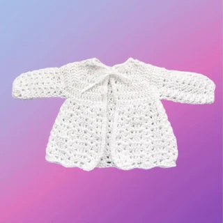 Handmade crochet baby shell sweater with long sleeves and tie-front closure