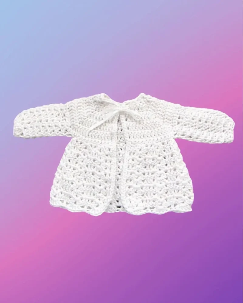 Shell Sweater Handmade crochet baby shell sweater with long sleeves and tie-front closure