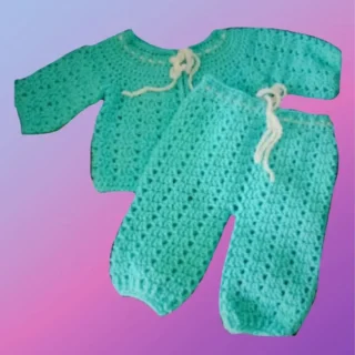 Handmade crochet baby shirt with matching pants