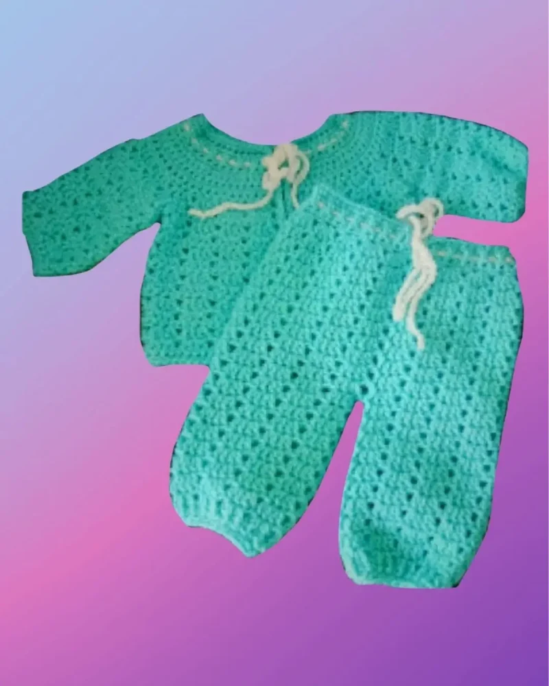 Handmade crochet baby shirt with matching pants