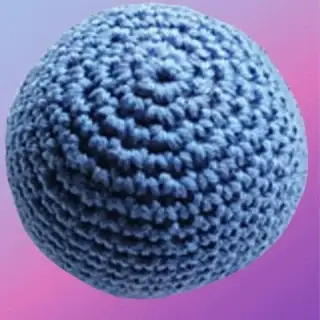Small crocheted pet ball made from acrylic yarn with optional squeaker