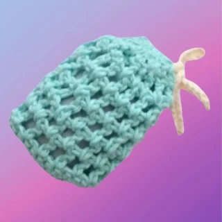 Handmade crochet soap saver bag with drawstring closure