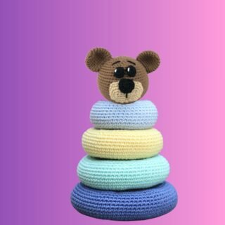Handmade crocheted animal stacking ring toy with customizable ring colors