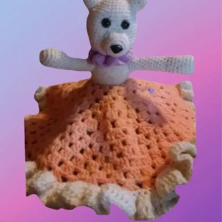 Handmade crochet standing bear lovey with attached blanket