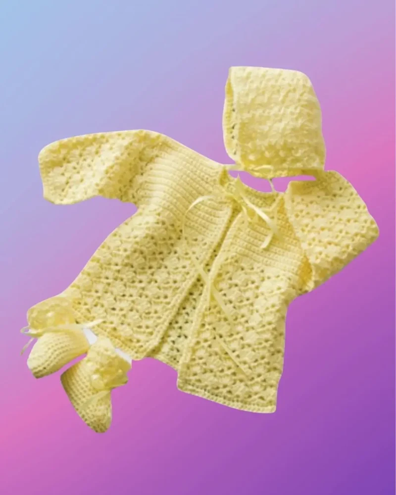 Sweater Hat and Booties Handmade crochet baby sweater with matching hat and booties