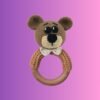 Handmade crocheted animal wooden teething ring with choice of animal head